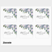 Elegantes Blue White Floral Retirement Party Quadratischer Aufkleber (Blatt)