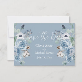 Elegantes Blue & White Floral Script Save the Date