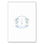 Elegantes Blue White Floral Wappen Hochzeit Tischnummer (Rückseite)