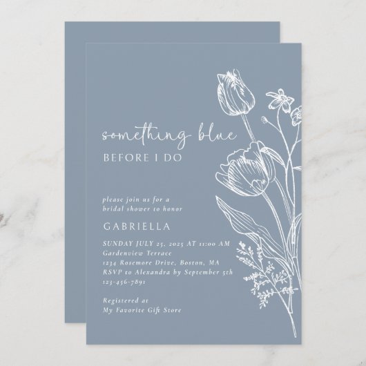 Elegantes Blue White Line Brautparty Einladung (Vorne/Hinten)