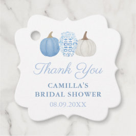 Elegantes Blue & White Pumpkins Herbst Brautparty Geschenkanhänger