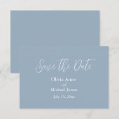 Elegantes Blue & White Script Save the Date (Vorne/Hinten)
