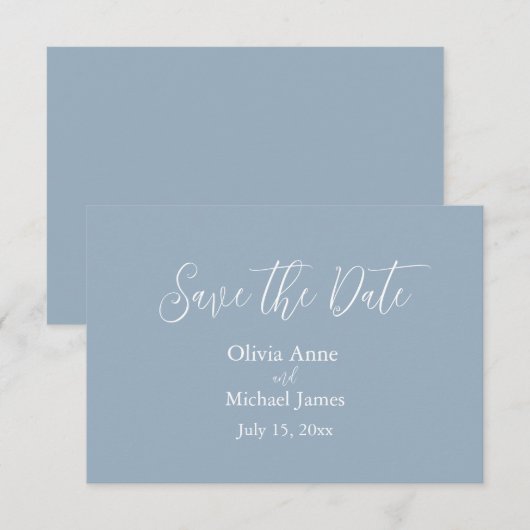 Elegantes Blue & White Script Save the Date (Vorne/Hinten)