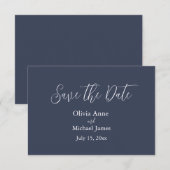 Elegantes Blue & White Script Save the Date (Vorne/Hinten)