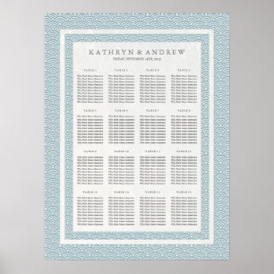 Elegantes Blue+White Seigaiha Hochzeitsdiagramm Poster