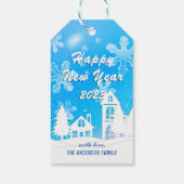 Elegantes Blue White Snow House Snowflakes Geschenkanhänger (Rückseite)
