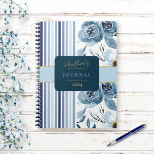 Elegantes Blue White Stripe Floral Journal-Noteboo Notizblock