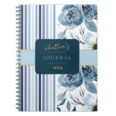 Elegantes Blue White Stripe Floral Journal-Noteboo Notizblock (Vorderseite)