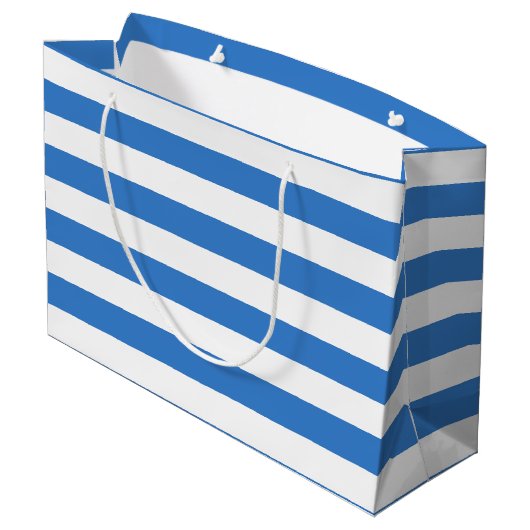 Elegantes Blue White Stripes Template Modernes Des Große Geschenktüte (Rückseite Schrägansicht)