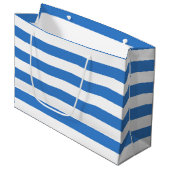 Elegantes Blue White Stripes Template Modernes Des Große Geschenktüte (Vorderseite Schrägansicht)