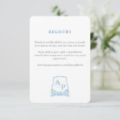 Elegantes Blue-White-Wappen-Heiratsregister Begleitkarte (Stehend Vorderseite)