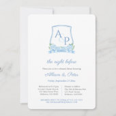 Elegantes Blue White Wappen Hochzeit Probe Dinner Einladung (Vorderseite)