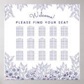 Elegantes Blue White Wedding Seating Chart Poster (Vorne)