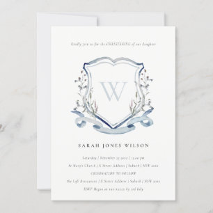 Elegantes Blue Wildblume Monogram Wappen Christeni Einladung