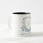 Elegantes Blue Wildblume Watercolor Monogram Wappe Zweifarbige Tasse (Vorderseite Links)
