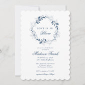 Elegantes Blue Wildblume Wreath Kariertes Brautpar Einladung (Vorderseite)