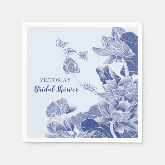 Elegantes Blue Willow Chinoiserie Brautparty Serviette (Vorderseite)