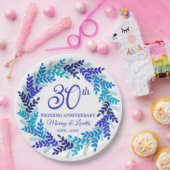 Elegantes Blue Wreath 30-jähriges Party Pappteller (Party)