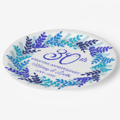Elegantes Blue Wreath 30-jähriges Party Pappteller (Schrägansicht)