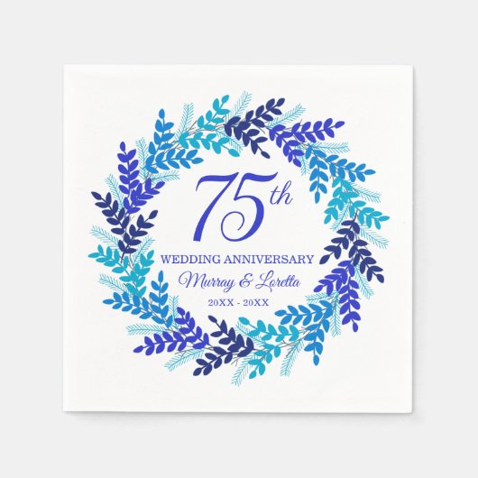 Elegantes Blue Wreath Party Napkins zum 75. Jubilä Serviette (Vorderseite)
