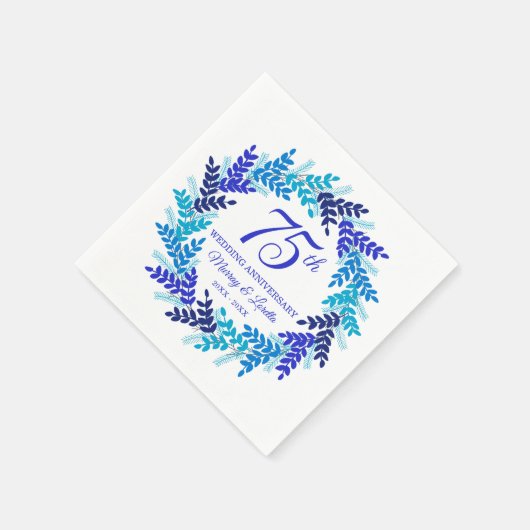 Elegantes Blue Wreath Party Napkins zum 75. Jubilä Serviette (Ecke)