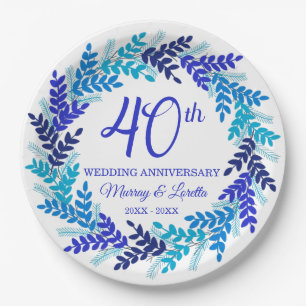 Elegantes Blue Wreath Party zum 40. Jubiläum Pappteller