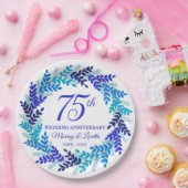 Elegantes Blue Wreath Party zum 75. Jahrestag Pappteller (Party)