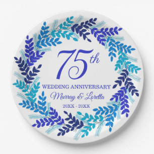 Elegantes Blue Wreath Party zum 75. Jahrestag Pappteller