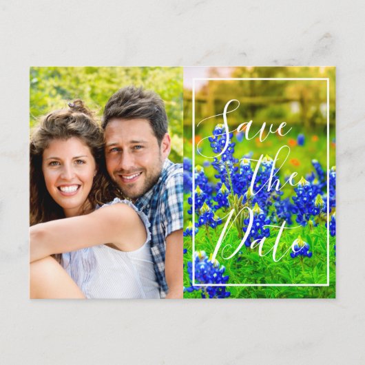 Elegantes Bluebonnets Spring Foto Save the Date Ankündigungspostkarte (Vorderseite)