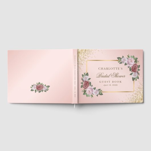 Elegantes Blues Rosa Brautparty Gästebuch (Voll)