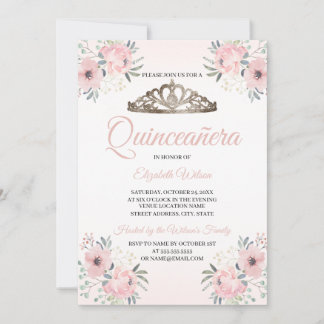 Elegantes Blues Rosa Foto Quinceanera Invita Einladung