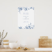 Elegantes Blues Vintag Blue Wedding Willkommenszei Poster (Küche)