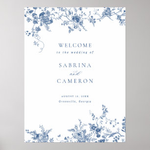 Elegantes Blues Vintag Blue Wedding Willkommenszei Poster