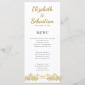 Elegantes Blüh-Gold & White Wedding Dinner Menükarte (Vorderseite)