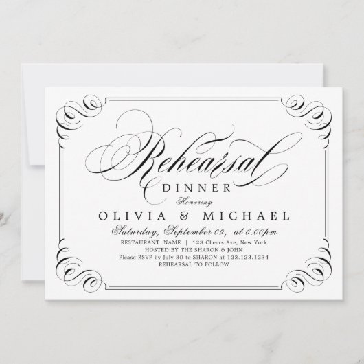 Elegantes blüh Kalligraphie Probe Dinner Einladung (Vorderseite)