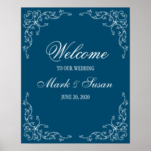 Elegantes Blüh Ocean Blue Wedding Welcome Poster (Vorne)