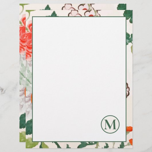 Elegantes blühendes Mit Monogramm Studium Briefbogen (Vorne/Hinten)