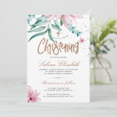 Elegantes, blühendes Taufen im Wasserfarbenbereich Einladung (Stehend Vorderseite)