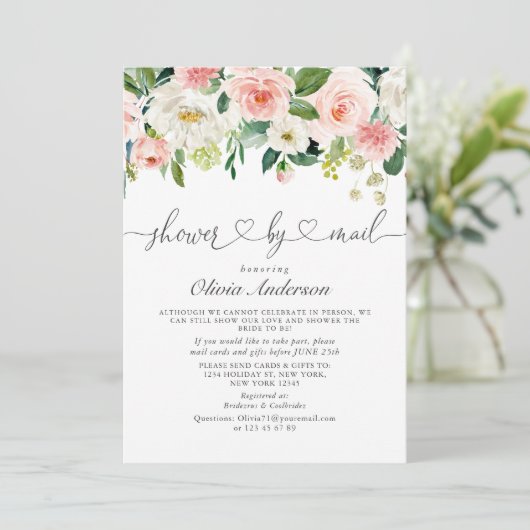 Elegantes Blume Brautparty per Post Einladung (Stehend Vorderseite)