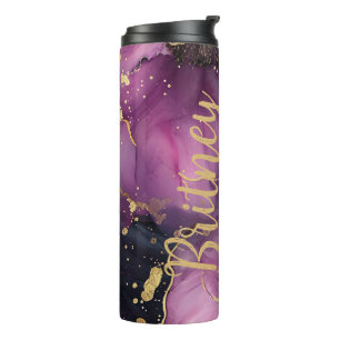 elegantes Blume-Design in Rosa und Gold Thermosbecher