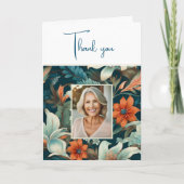 Elegantes Blume Foliage Muster Foto Geburtstag Dankeskarte (Vorderseite)