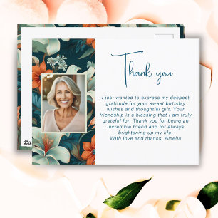 Elegantes Blume Foliage Muster Foto Vielen Dank Postkarte