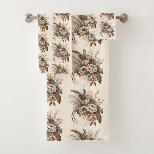 Elegantes Blume-Foliage- und Feathers-Muster Badhandtuch Set (Insitu)