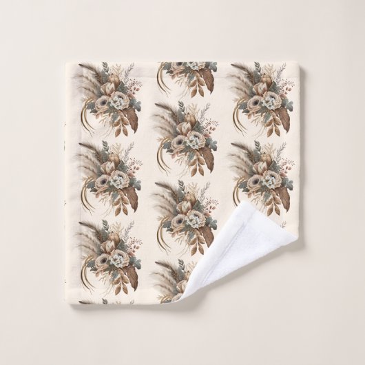 Elegantes Blume-Foliage- und Feathers-Muster Badhandtuch Set (Waschlappen)
