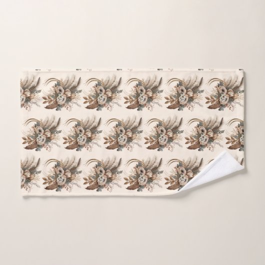 Elegantes Blume-Foliage- und Feathers-Muster Badhandtuch Set (Handtuch)