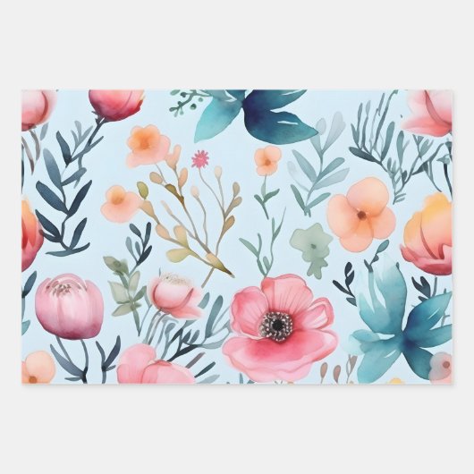 Elegantes Blume-Geschenkpapier Geschenkpapier Set (Vorderseite 3)