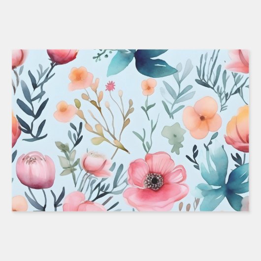 Elegantes Blume-Geschenkpapier Geschenkpapier Set (Vorderseite)