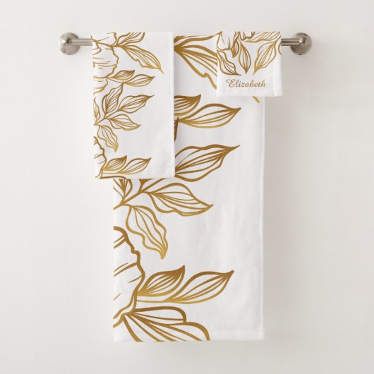 Elegantes Blume Pattern individuelle Name Handtuch Badhandtuch Set (Insitu)