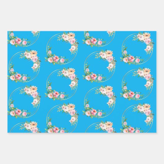 Elegantes Blume Wraath Wrapping Paper Set von 3 Geschenkpapier Set (Vorderseite)