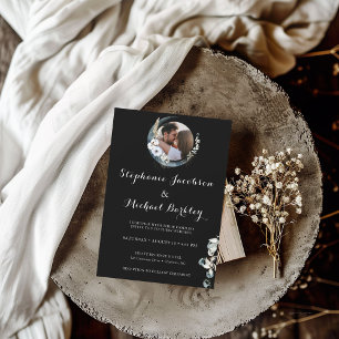 Elegantes Blume Wreath Foto Einladung zur Hochzeit
